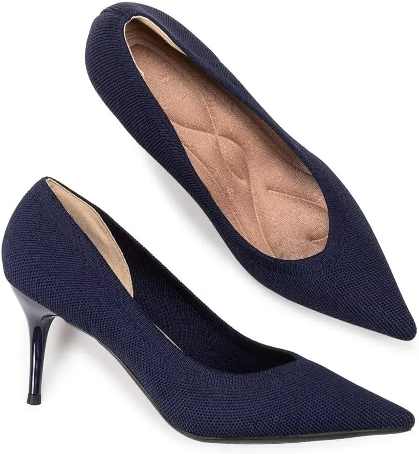 Women's Pumps Pointed Toe Kitten Heel Slip On Dressy Casual Shoes