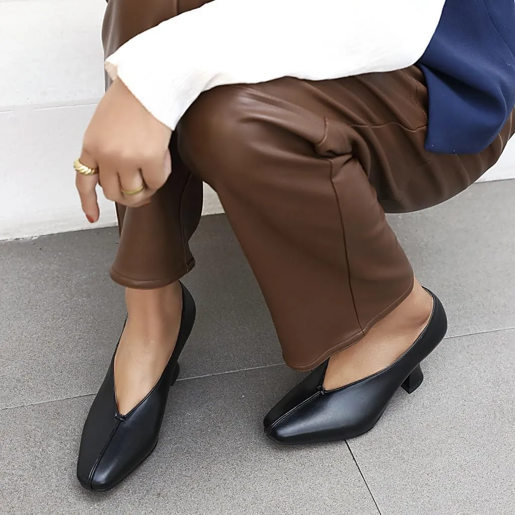 Women's Slip On Kitten Heels Pumps Shoes Comfortable Square Toe Work Office High Heeled Dress Shoe