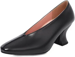 Women's Slip On Kitten Heels Pumps Shoes Comfortable Square Toe Work Office High Heeled Dress Shoe