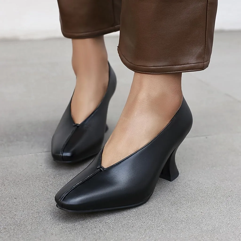 Women's Slip On Kitten Heels Pumps Shoes Comfortable Square Toe Work Office High Heeled Dress Shoe