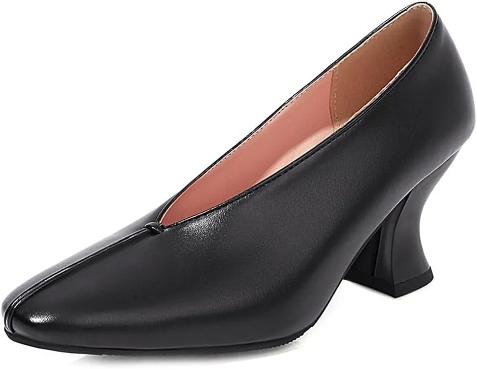 Women's Slip On Kitten Heels Pumps Shoes Comfortable Square Toe Work Office High Heeled Dress Shoe