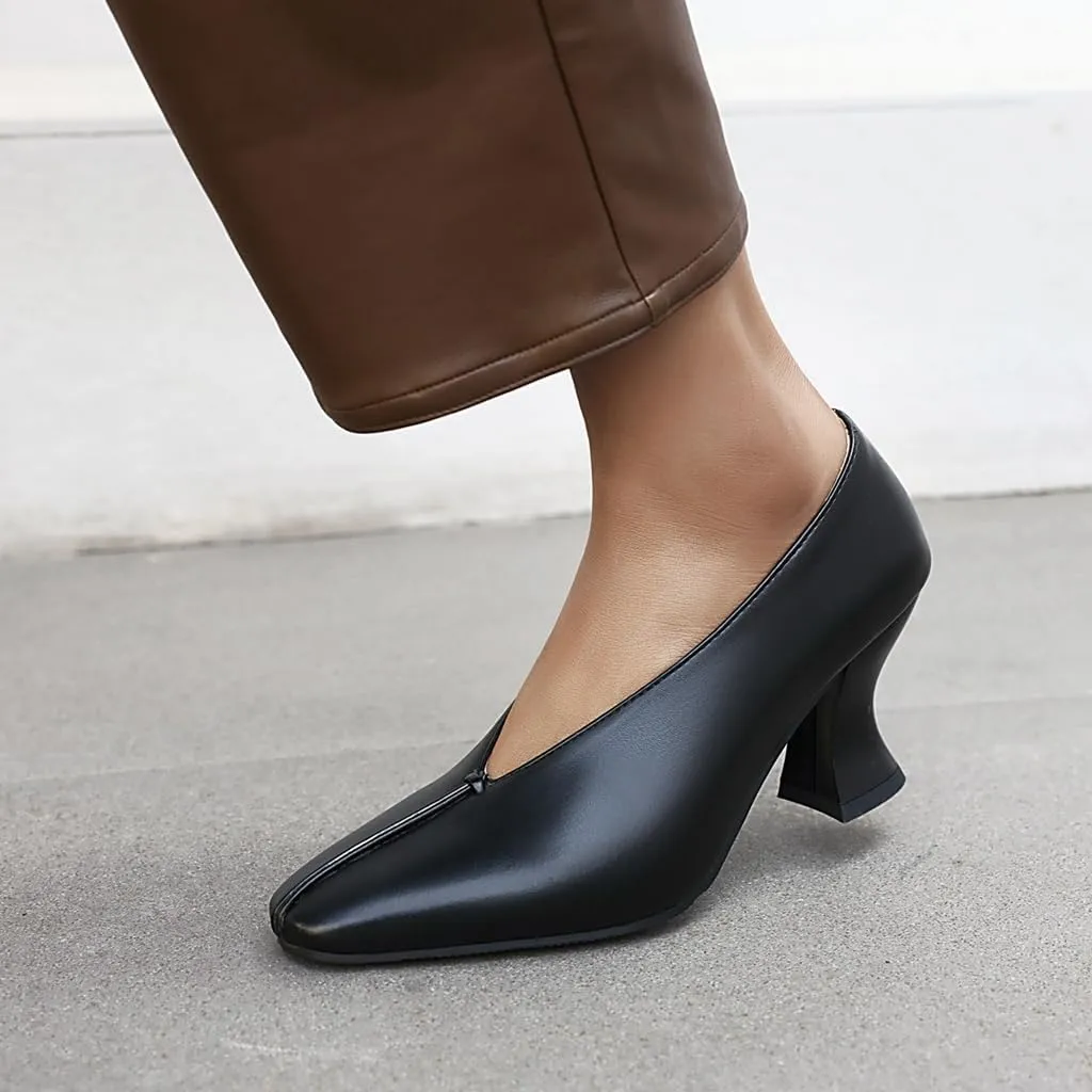 Women's Slip On Kitten Heels Pumps Shoes Comfortable Square Toe Work Office High Heeled Dress Shoe