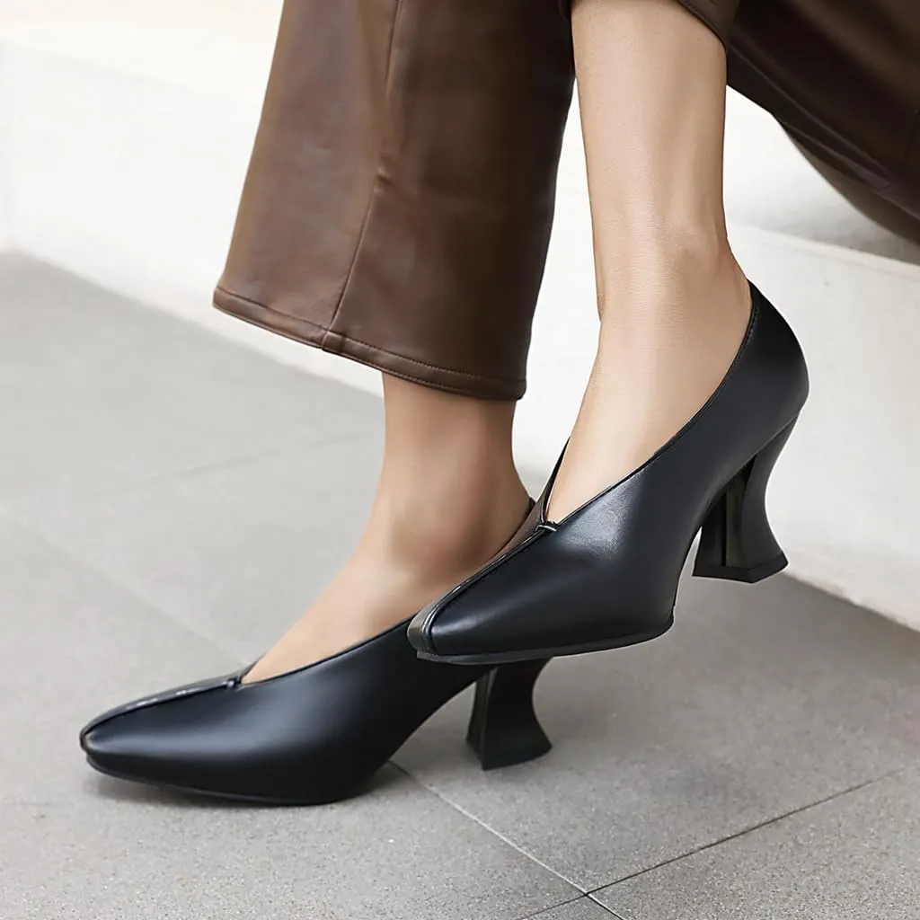 Women's Slip On Kitten Heels Pumps Shoes Comfortable Square Toe Work Office High Heeled Dress Shoe