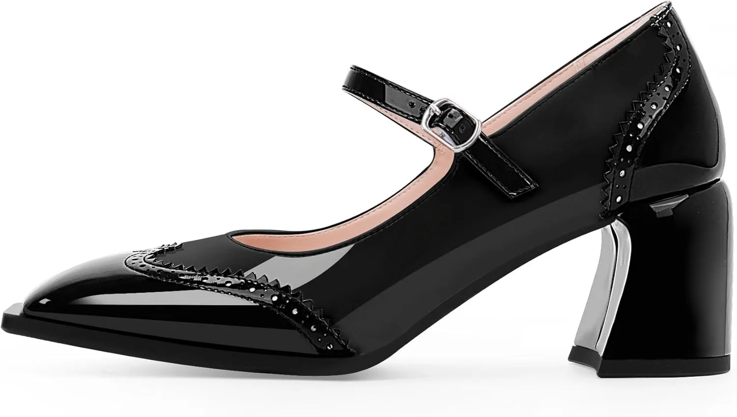 Women's Square Toe Chunky Heel Mary Janes Buckle Strap Wingtip Oxford Pumps Dress Shoes