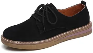 Women's Suede Oxford Loafers, Comfortable Lace-Up Casual Round Toe Shoes Business Work Walking