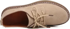 Women's Suede Oxford Loafers, Comfortable Lace-Up Casual Round Toe Shoes Business Work Walking