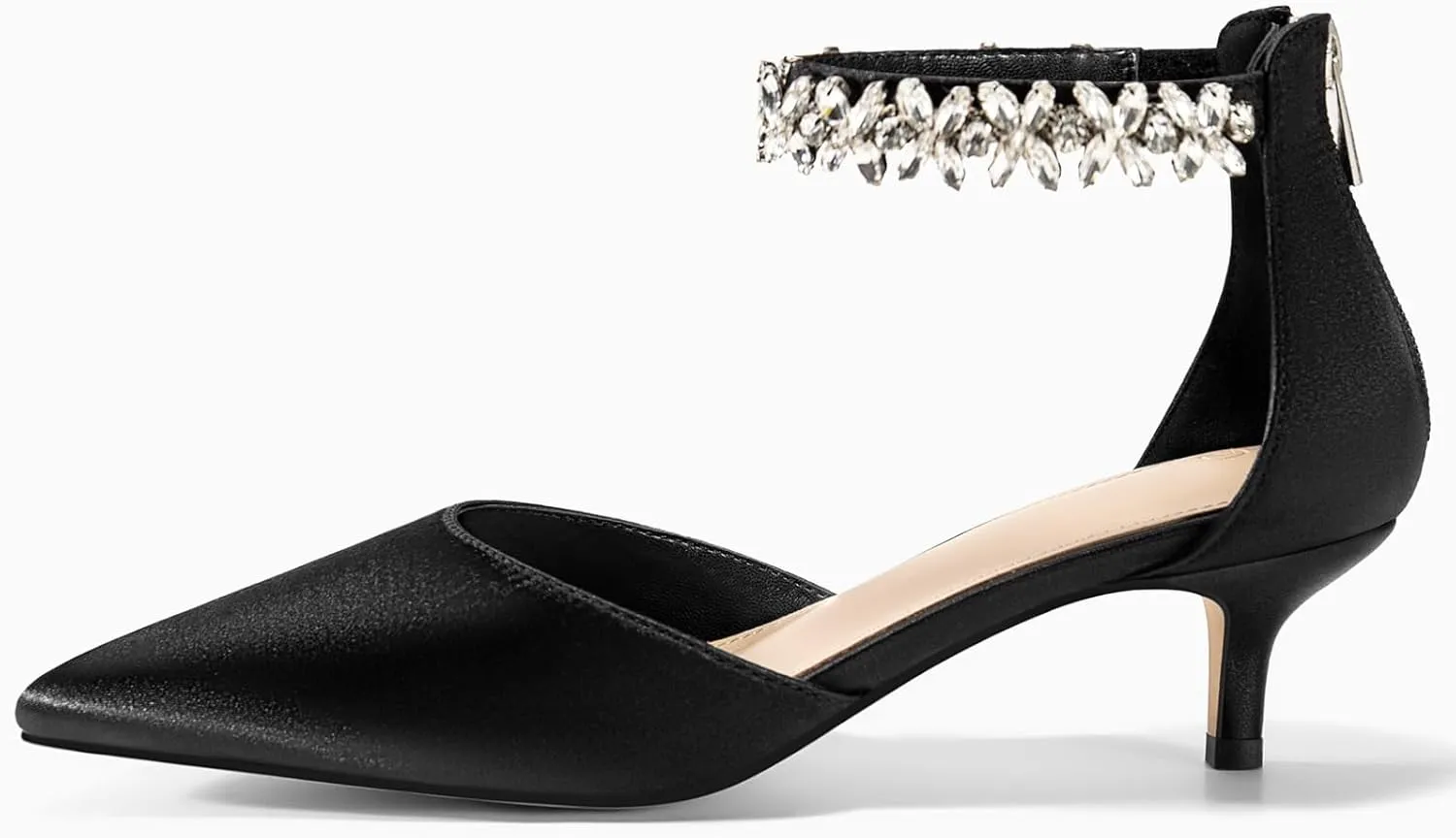 Women's Wedding Rhinestones Low Kitten Heels Pumps Pointed Toe Dress Evening Shoes for Women Bridal Bride