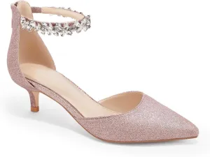 Women's Wedding Rhinestones Low Kitten Heels Pumps Pointed Toe Dress Evening Shoes for Women Bridal Bride
