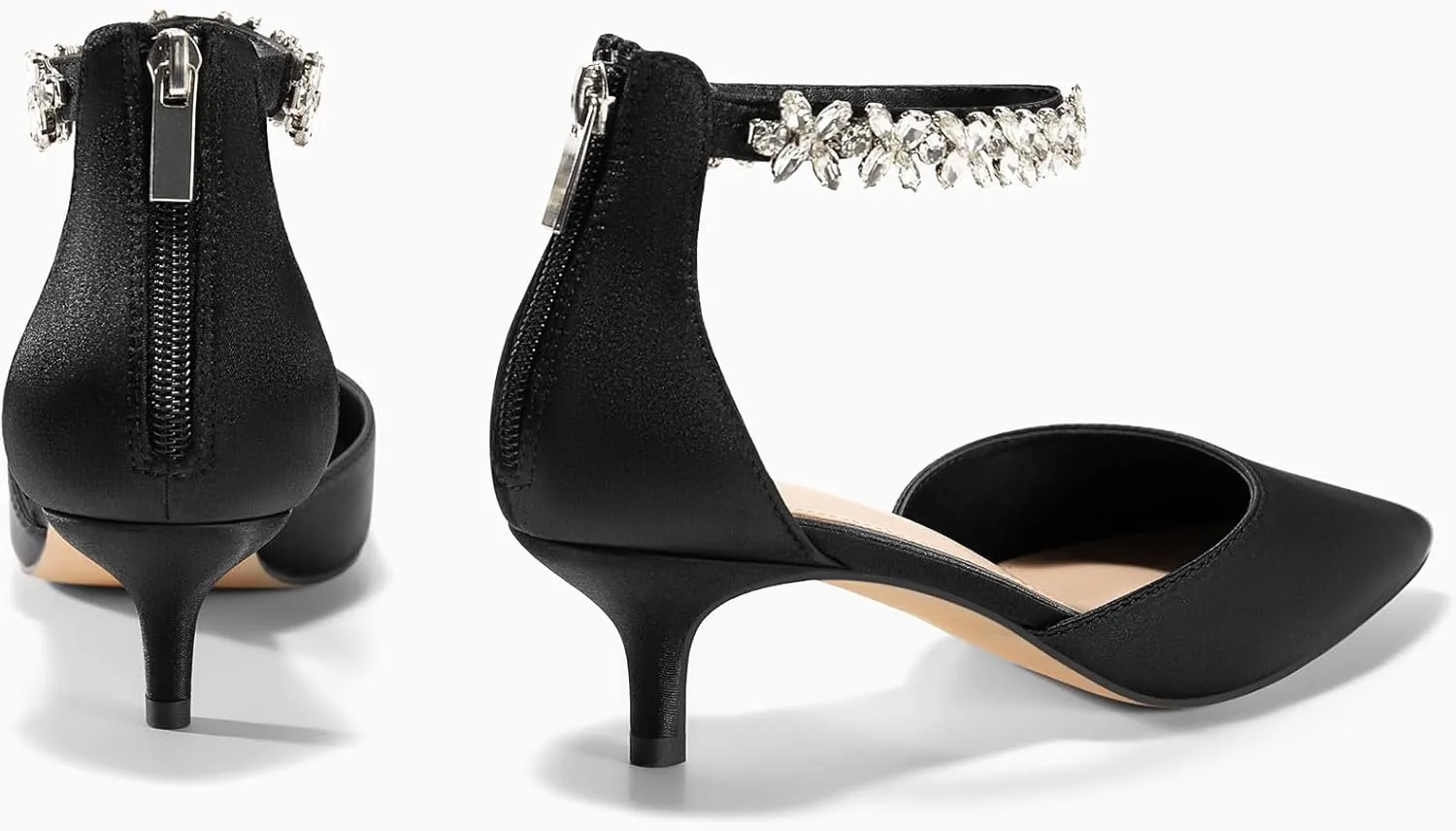 Women's Wedding Rhinestones Low Kitten Heels Pumps Pointed Toe Dress Evening Shoes for Women Bridal Bride