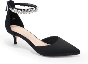 Women's Wedding Rhinestones Low Kitten Heels Pumps Pointed Toe Dress Evening Shoes for Women Bridal Bride