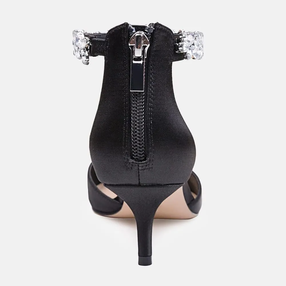 Women's Wedding Rhinestones Low Kitten Heels Pumps Pointed Toe Dress Evening Shoes for Women Bridal Bride