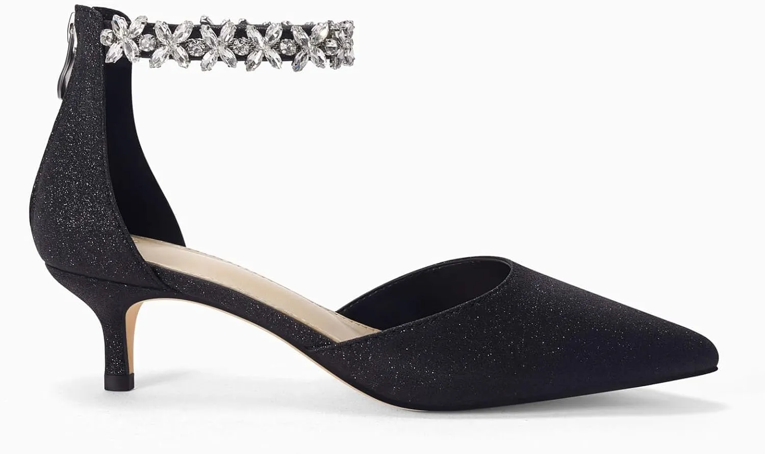 Women's Wedding Rhinestones Low Kitten Heels Pumps Pointed Toe Dress Evening Shoes for Women Bridal Bride
