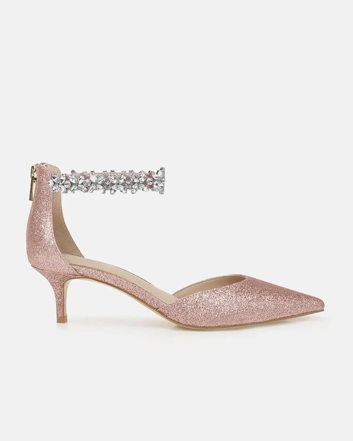 Women's Wedding Rhinestones Low Kitten Heels Pumps Pointed Toe Dress Evening Shoes for Women Bridal Bride