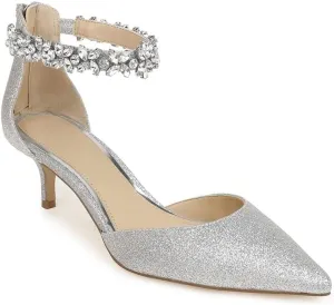 Women's Wedding Rhinestones Low Kitten Heels Pumps Pointed Toe Dress Evening Shoes for Women Bridal Bride