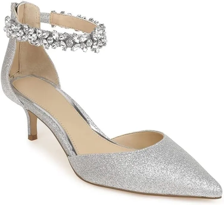 Women's Wedding Rhinestones Low Kitten Heels Pumps Pointed Toe Dress Evening Shoes for Women Bridal Bride