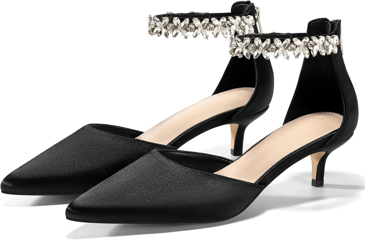 Women's Wedding Rhinestones Low Kitten Heels Pumps Pointed Toe Dress Evening Shoes for Women Bridal Bride