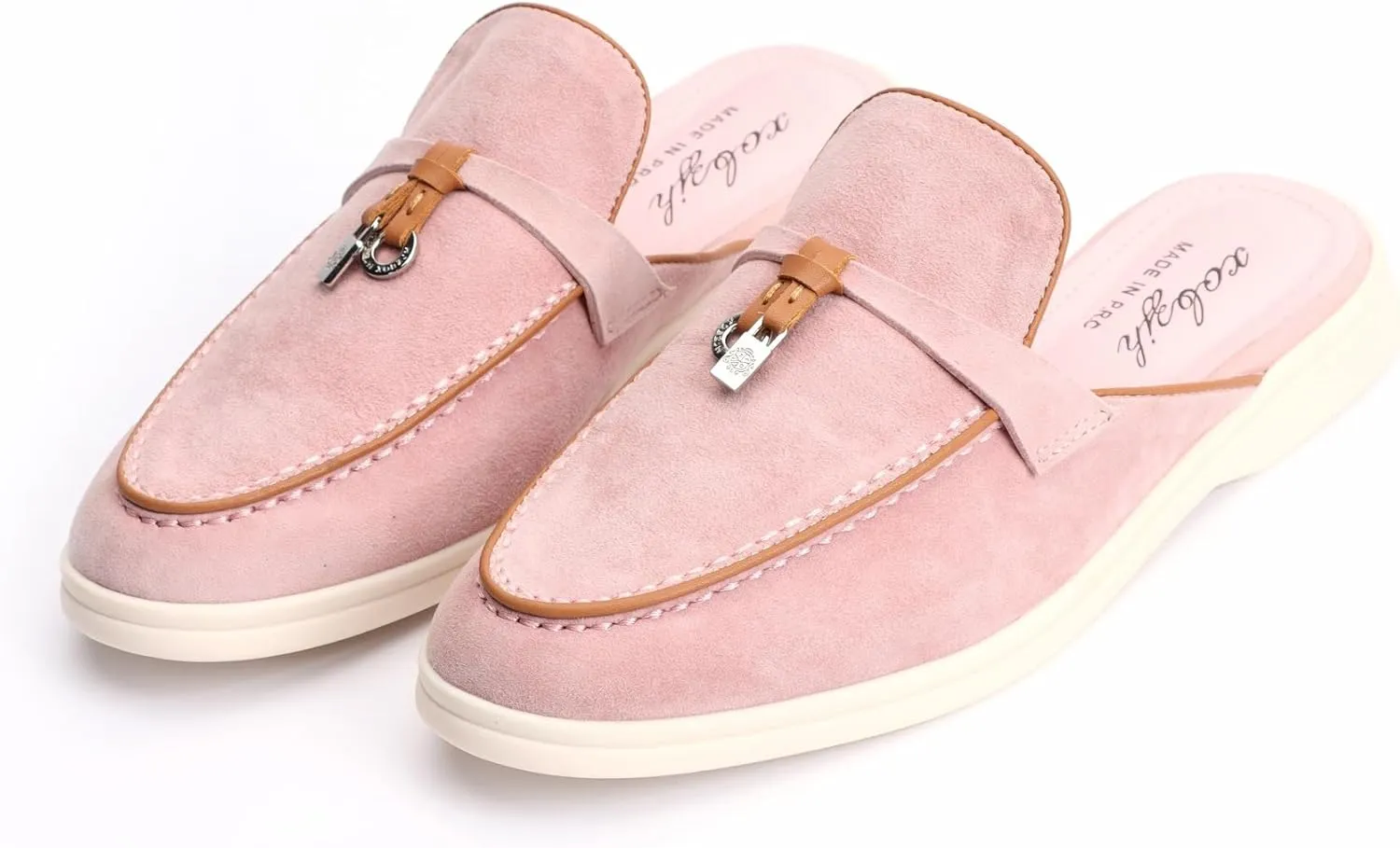 XOBZJH Designer Women's Mules Flat Heel - Suede Leather Flats with Tassel Detail, Comfortable Slip-On Backless Loafers,Casual & Work Shoes