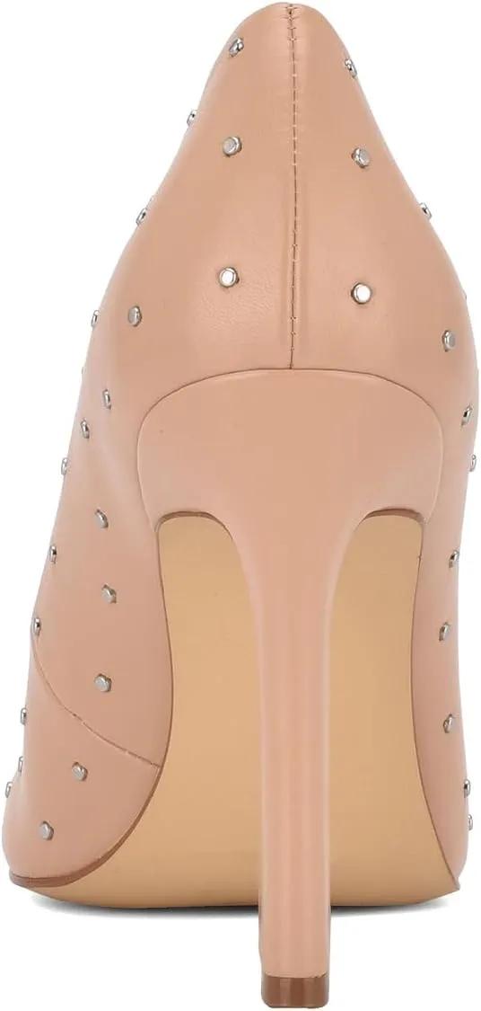 XYD Women's Chic Studs Pointed Closed Toe Slip On Pumps Block High Heels Formal Event Evening Dress Shoes