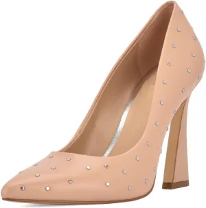 XYD Women's Chic Studs Pointed Closed Toe Slip On Pumps Block High Heels Formal Event Evening Dress Shoes