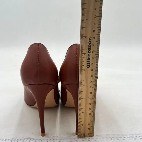 YDN Brown High Heel Loafer Pumps with Trim Closed Pointed Toe Slip On Basic Shoe