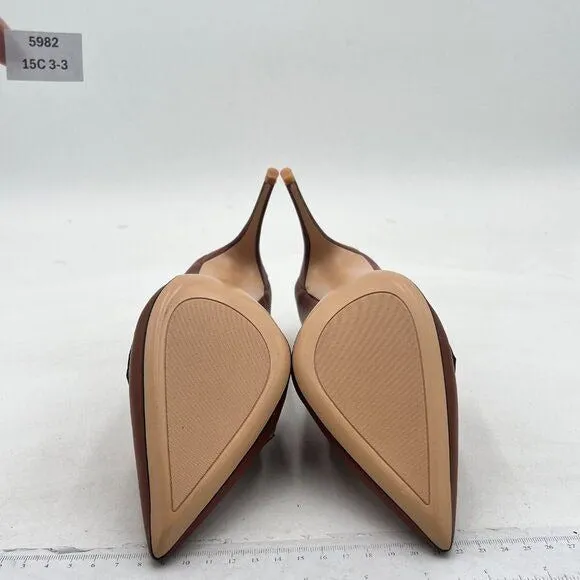 YDN Brown High Heel Loafer Pumps with Trim Closed Pointed Toe Slip On Basic Shoe