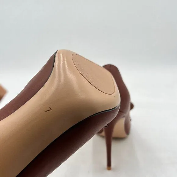 YDN Brown High Heel Loafer Pumps with Trim Closed Pointed Toe Slip On Basic Shoe