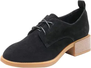 YDN Women Casual Lace Up Oxford Pumps Chunky Block Low Heel Classic Square Closed Toe Suede Ladies Fall Shoes