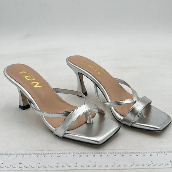 YDN Women's Square Open Toe Sandal Slides Kitten Heel Slip on Flip Flops Stilett