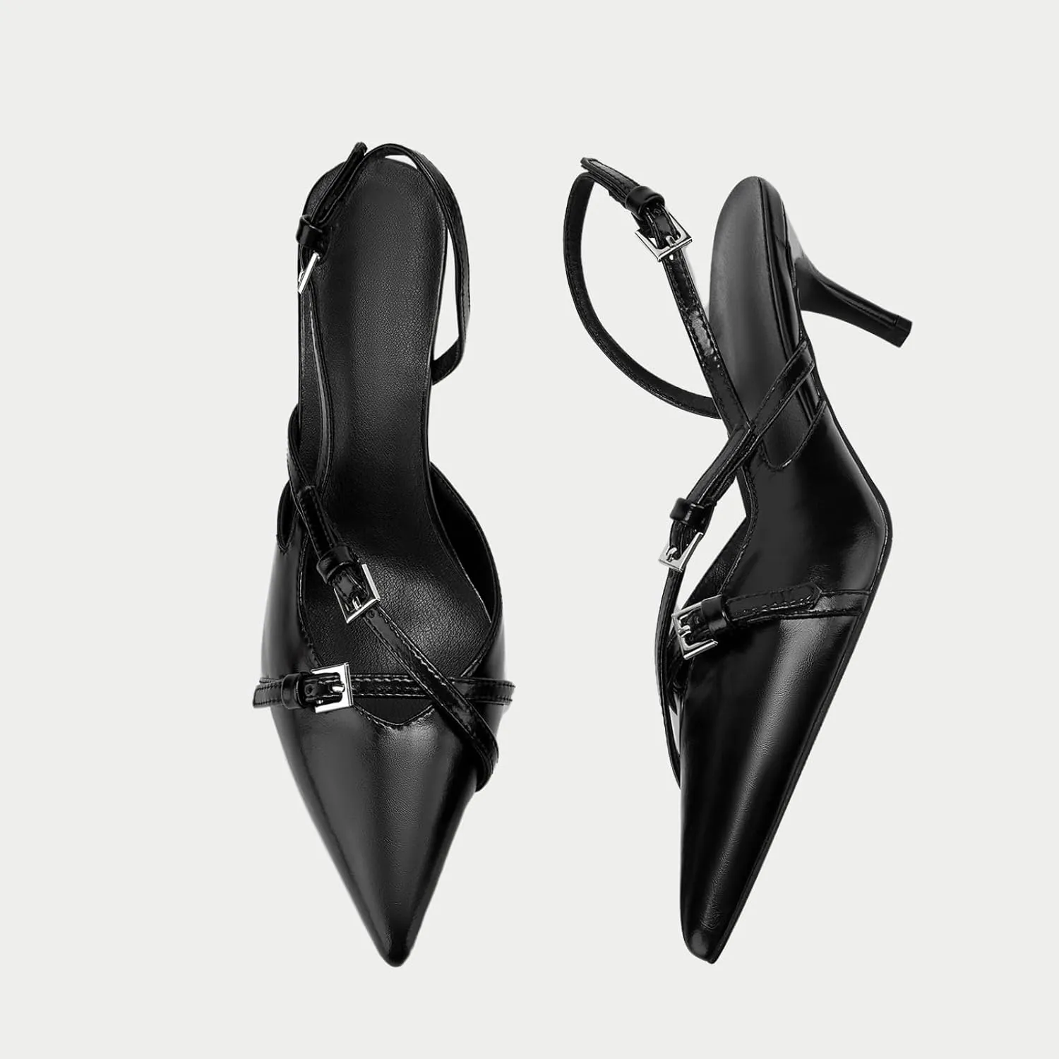 Yishaweiqi Slingback Kitten Heels for Women Buckle Strap Pointed Toe Dress Pumps Shoes Slip On Heeled Sandals