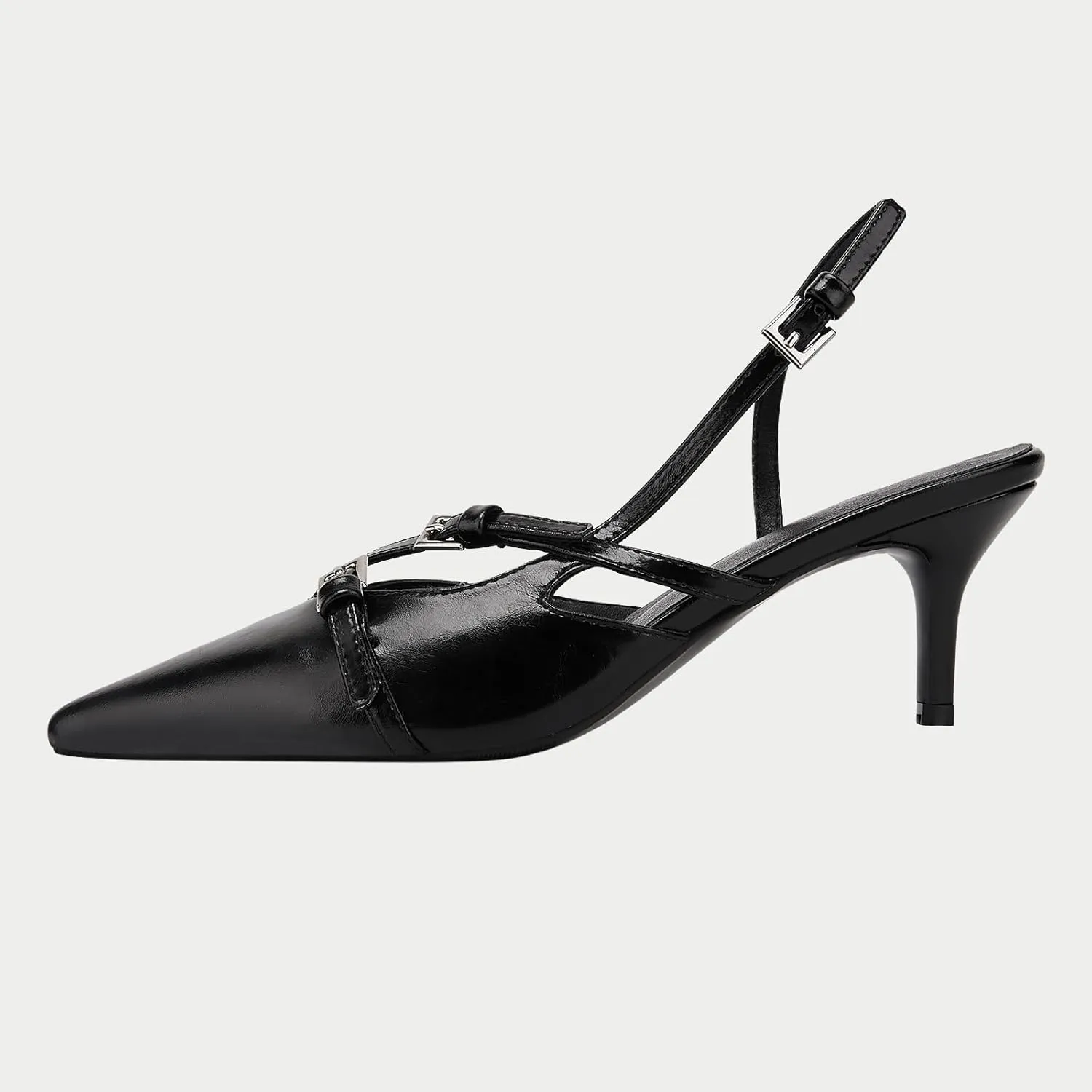 Yishaweiqi Slingback Kitten Heels for Women Buckle Strap Pointed Toe Dress Pumps Shoes Slip On Heeled Sandals