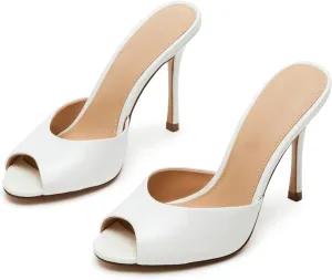 Yishaweiqi Women's Mesh Heeled Sandals Peep Toe Mules Slip on Stiletto High Heels Dress Sexy Slide Sandals