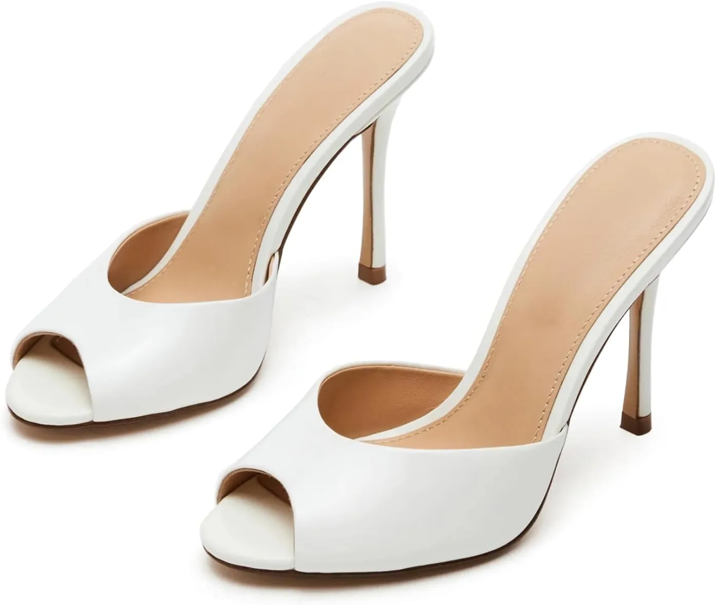 Yishaweiqi Women's Mesh Heeled Sandals Peep Toe Mules Slip on Stiletto High Heels Dress Sexy Slide Sandals