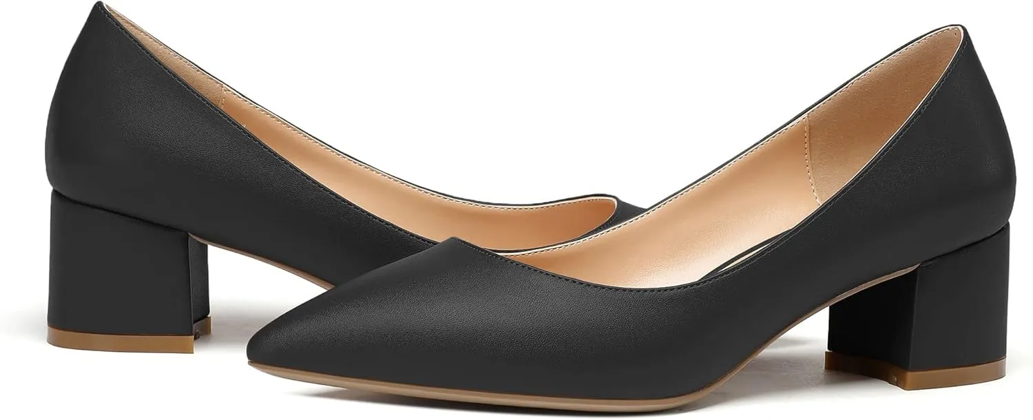 YODEKS Women's Closed-Pointed Toe Mid Block Heels Classic Pumps for Dating