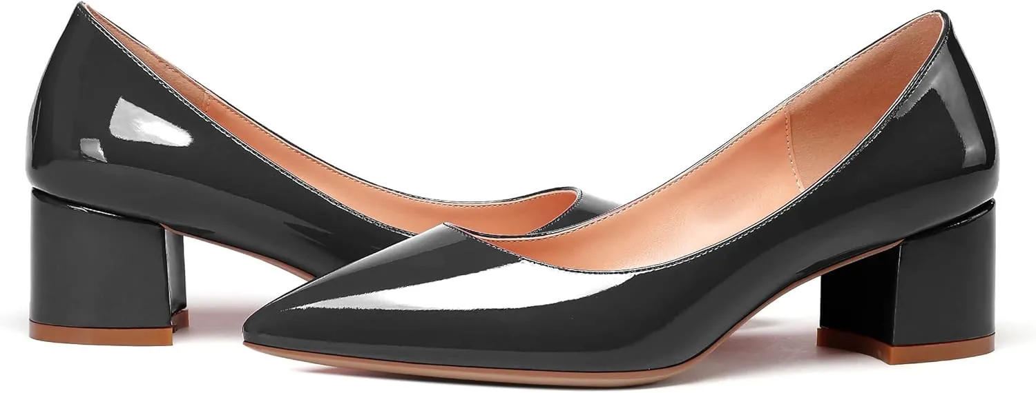 YODEKS Women's Closed-Pointed Toe Mid Block Heels Classic Pumps for Dating