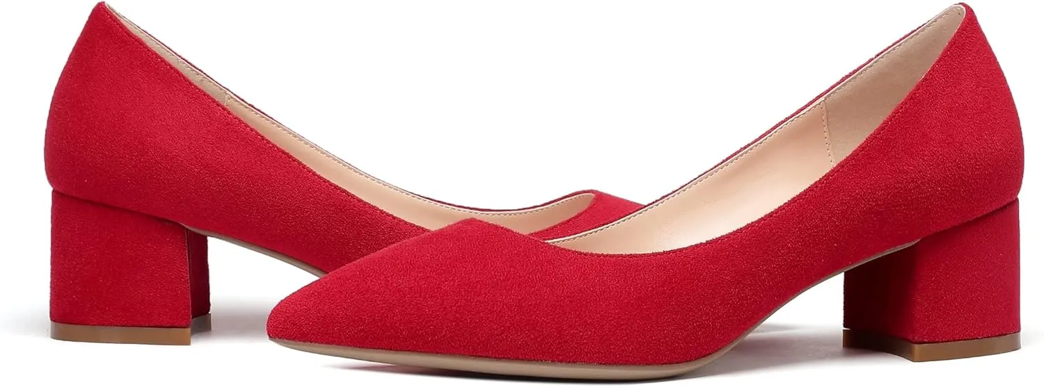 YODEKS Women's Closed-Pointed Toe Mid Block Heels Classic Pumps for Dating