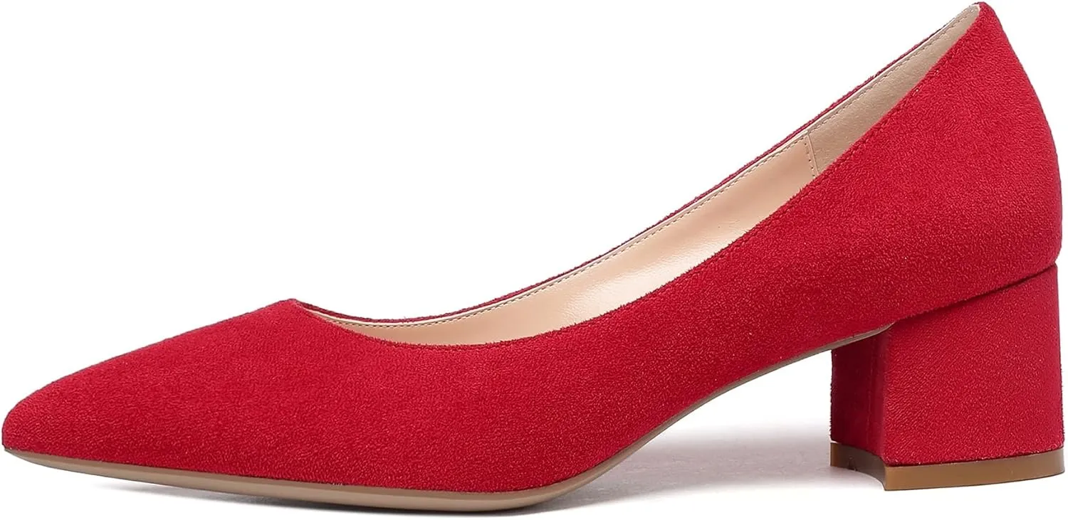 YODEKS Women's Closed-Pointed Toe Mid Block Heels Classic Pumps for Dating