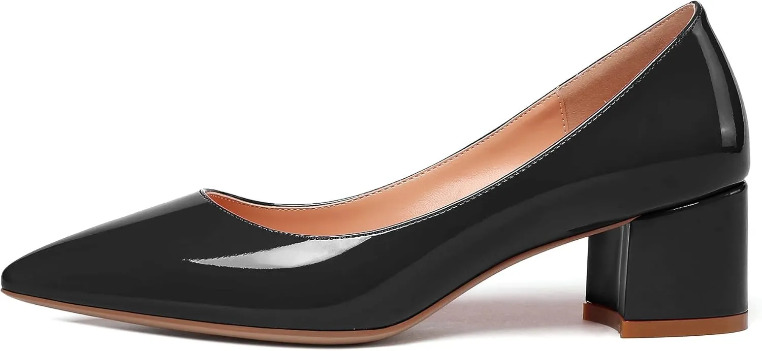 YODEKS Women's Closed-Pointed Toe Mid Block Heels Classic Pumps for Dating