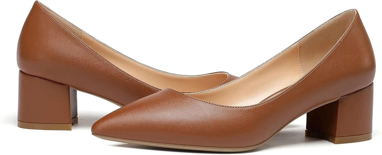 YODEKS Women's Closed-Pointed Toe Mid Block Heels Classic Pumps for Dating