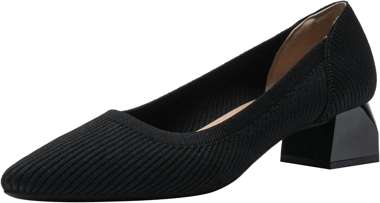 youngshow Women's Pumps Kitten Heels Pointed Toe Knit Slip On Comfortable Casual Formal Dress Shoes