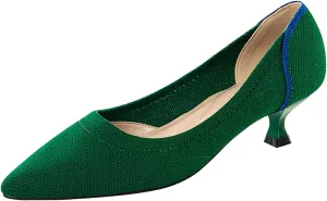 youngshow Women's Pumps Kitten Heels Pointed Toe Knit Slip On Comfortable Casual Formal Dress Shoes