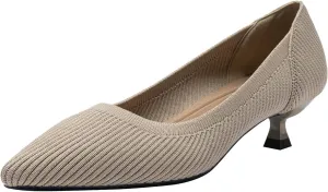 youngshow Women's Pumps Kitten Heels Pointed Toe Knit Slip On Comfortable Casual Formal Dress Shoes