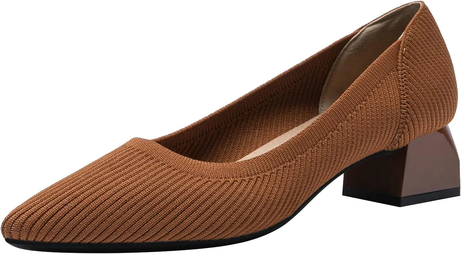 youngshow Women's Pumps Kitten Heels Pointed Toe Knit Slip On Comfortable Casual Formal Dress Shoes