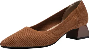 youngshow Women's Pumps Kitten Heels Pointed Toe Knit Slip On Comfortable Casual Formal Dress Shoes
