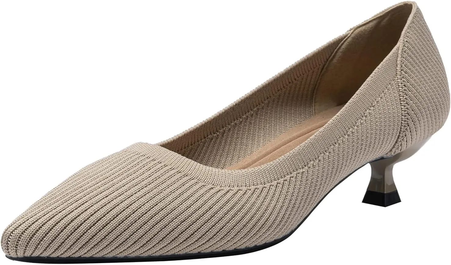 youngshow Women's Pumps Kitten Heels Pointed Toe Knit Slip On Comfortable Casual Formal Dress Shoes