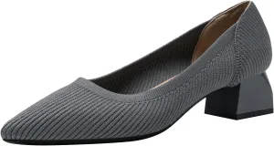 youngshow Women's Pumps Kitten Heels Pointed Toe Knit Slip On Comfortable Casual Formal Dress Shoes