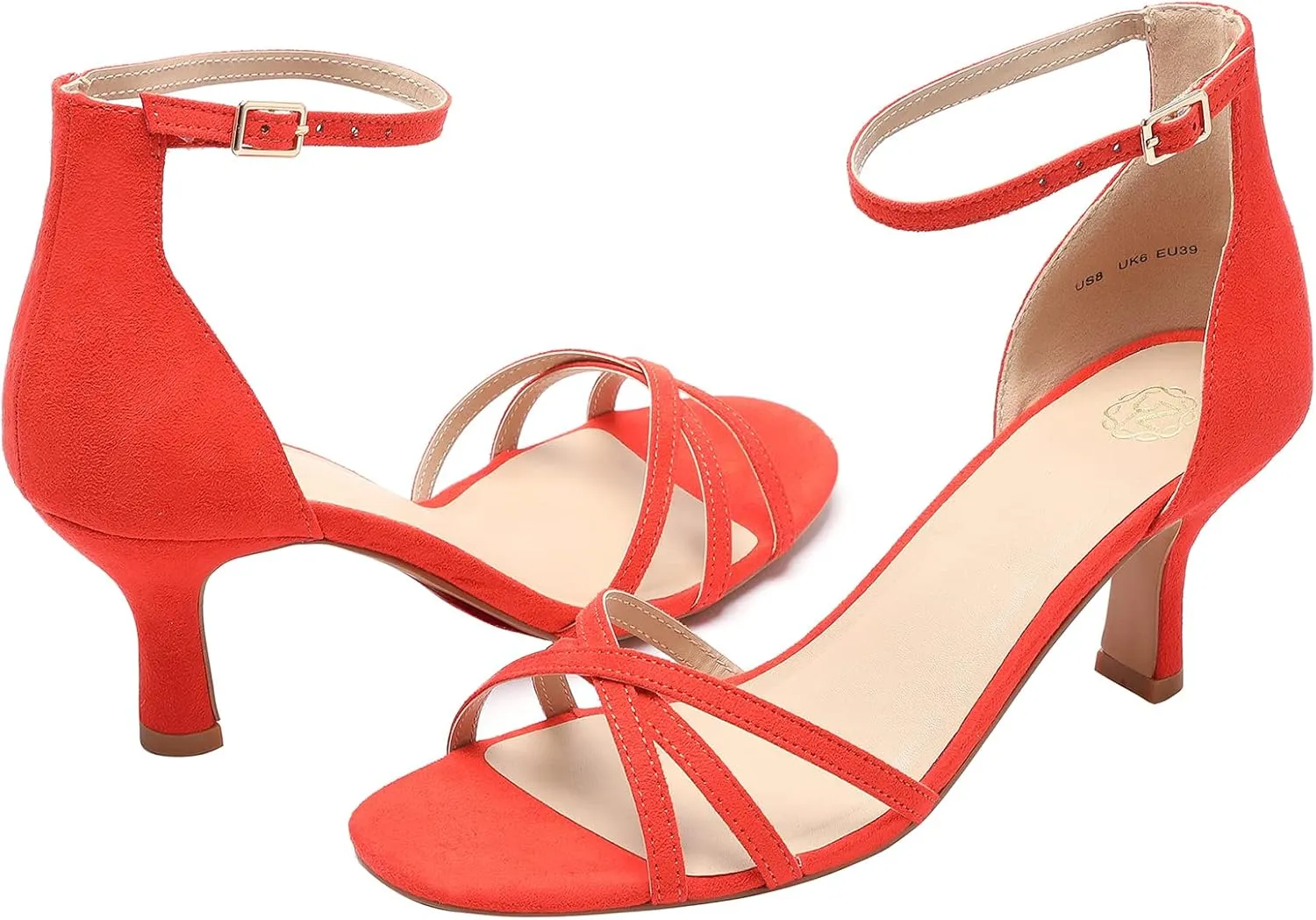 YZ Women's Low Kitten Stilettos Open Toe Pump Heel Sandals with Ankle Strap