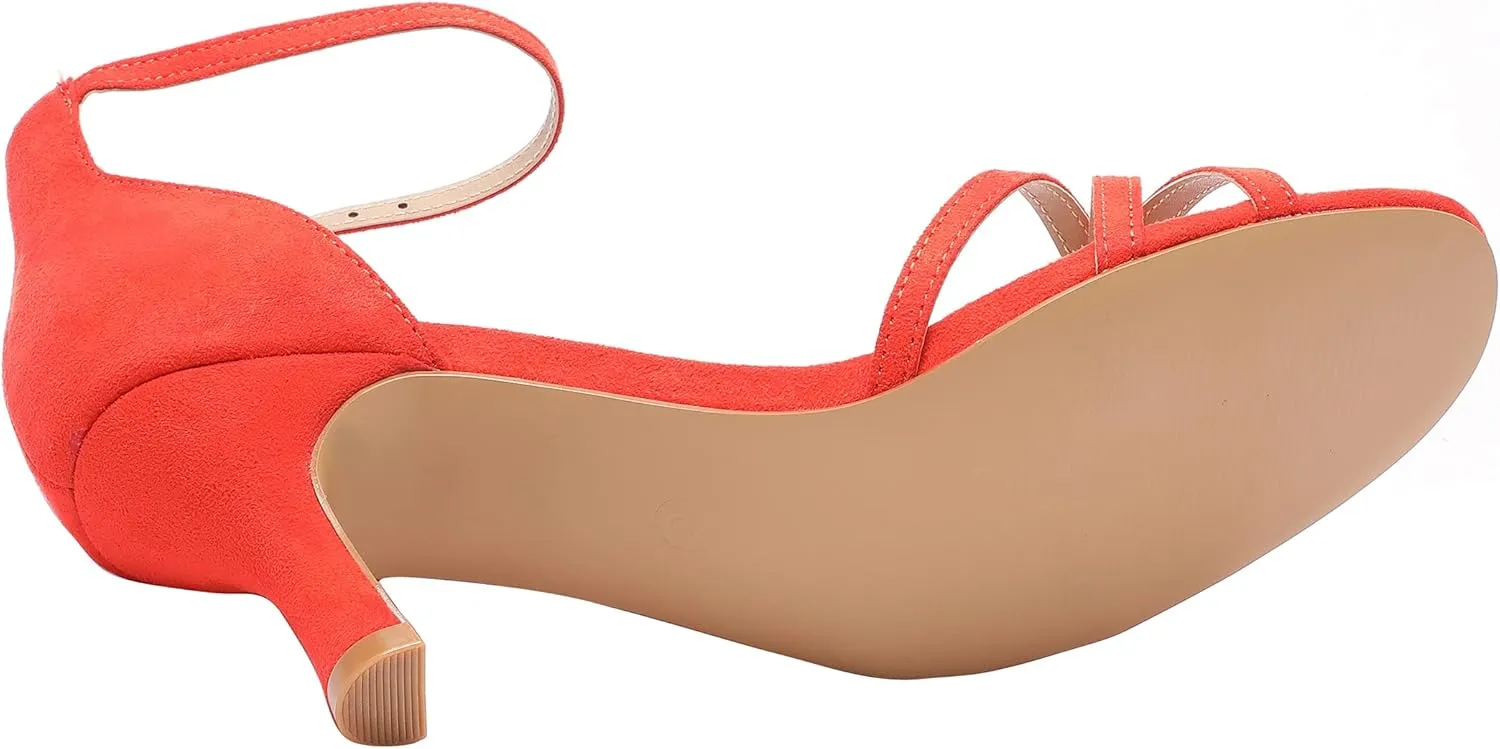 YZ Women's Low Kitten Stilettos Open Toe Pump Heel Sandals with Ankle Strap