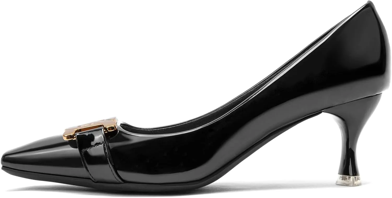 Zelaprox Women's Closed Square Toe Pumps,low Kitten Heel Pumps Fashion Metal Slip On Stiletto Wedding Party Comfortable Dress Pump Shoes