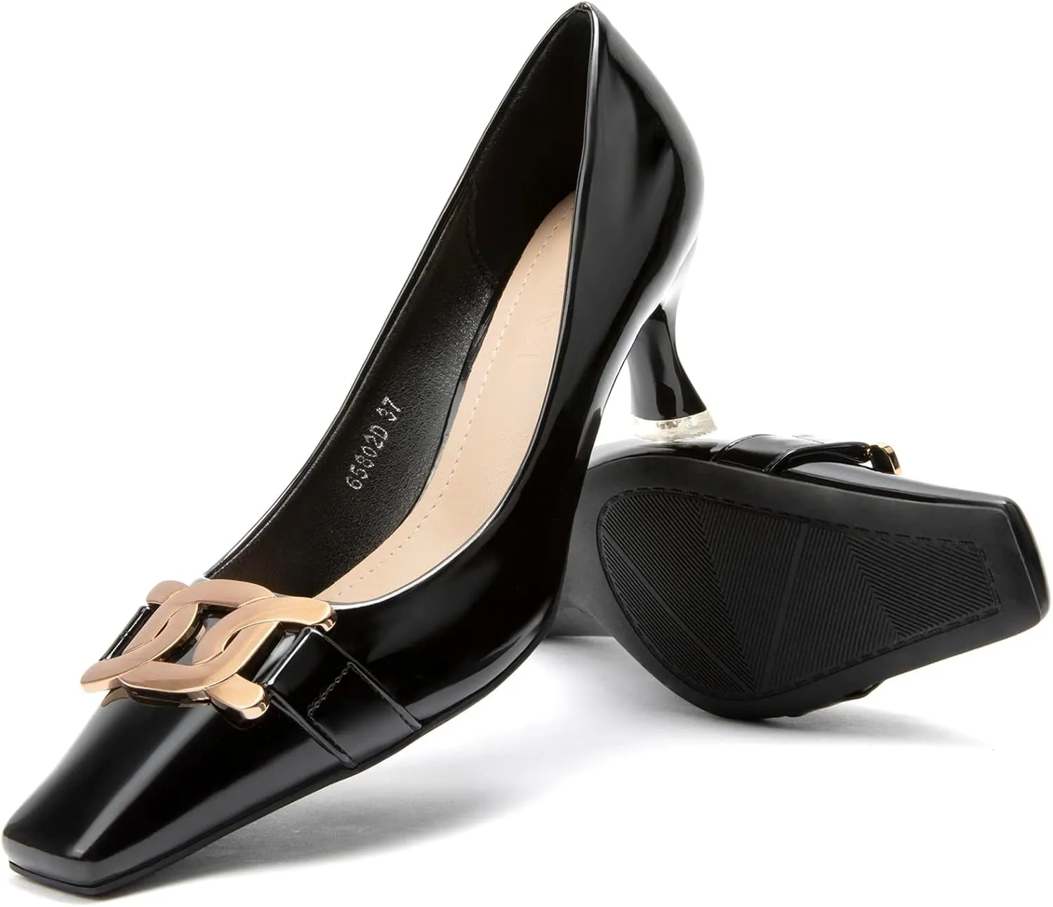 Zelaprox Women's Closed Square Toe Pumps,low Kitten Heel Pumps Fashion Metal Slip On Stiletto Wedding Party Comfortable Dress Pump Shoes