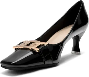 Zelaprox Women's Closed Square Toe Pumps,low Kitten Heel Pumps Fashion Metal Slip On Stiletto Wedding Party Comfortable Dress Pump Shoes